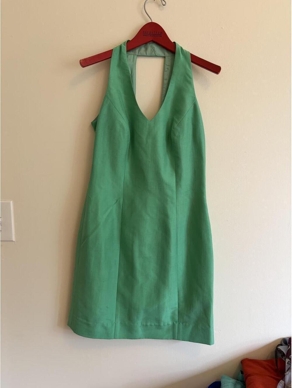 Moda international green silk halter dress